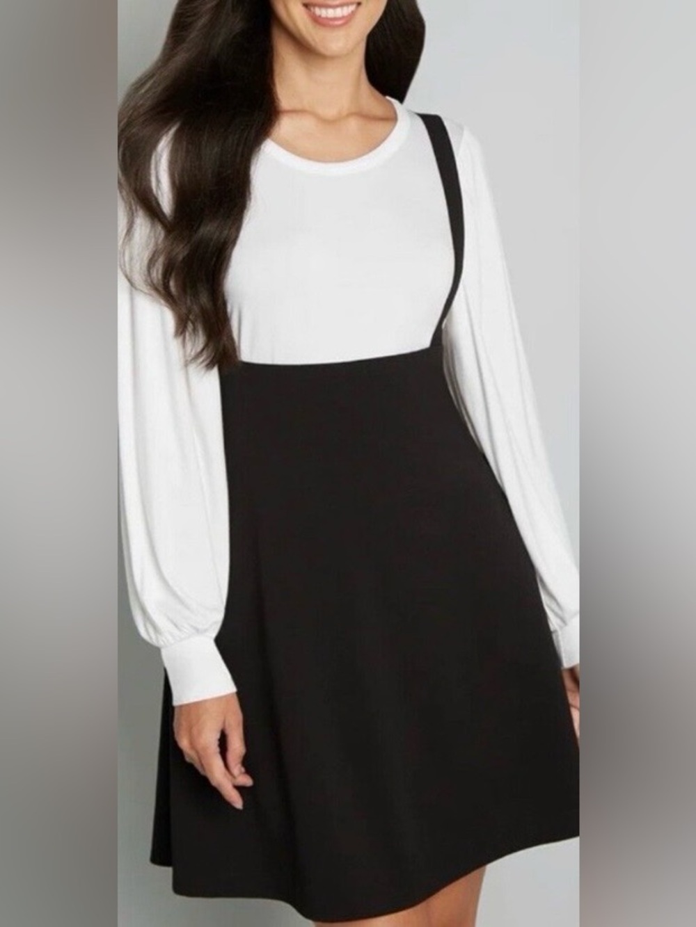 Modcloth Black Overall Winner Jumper Pinafore Skirt Adjustable Large